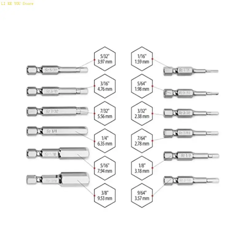 W3JE Professional Grade 10PCS Screwdriver Bits Set S2Alloy Steel 5/32 3/16 7/32 1/4 5/16 5/64 3/32 7/64 1/8 9/64