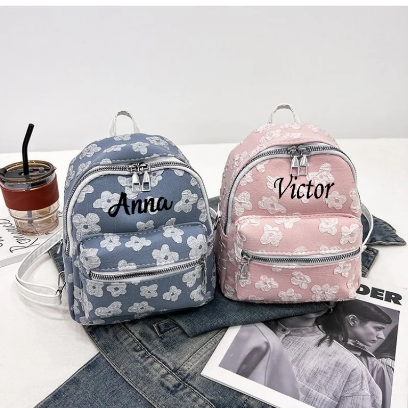 Travel Women\'s Backpack Nylon Floral Sweet Small Backpack Personalized Name Fashionable Women\'s Bag Shoulder Bag