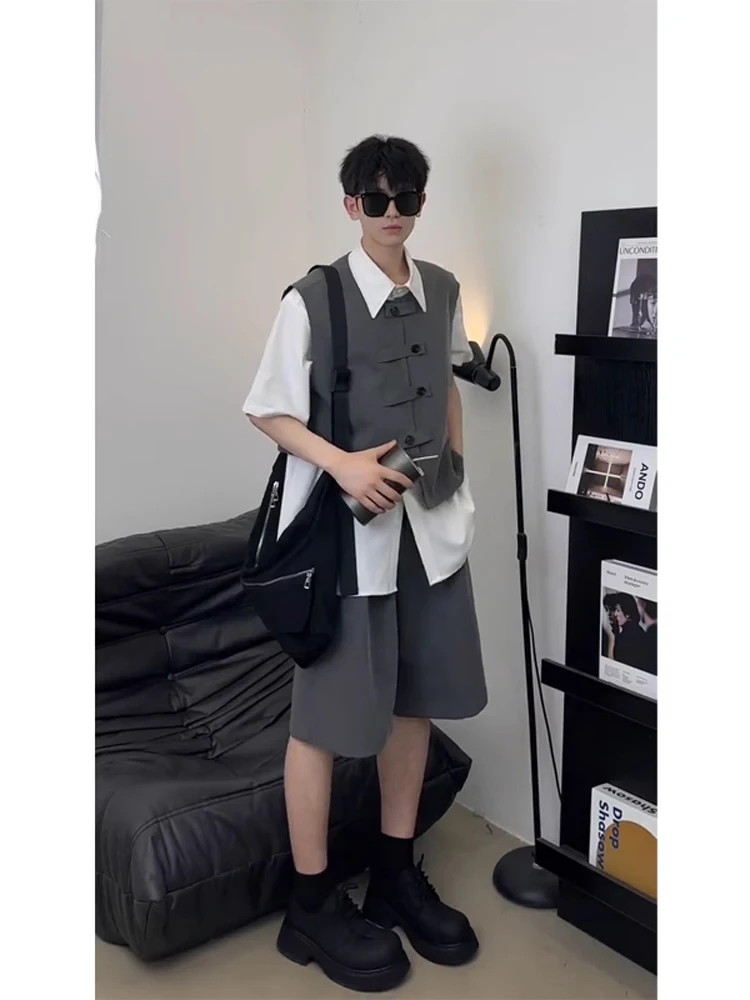 

Boyfriend Summer Fashion Three-Piece Set Handsome Sun-Kissed Clean Male Suiting American Style Short Sleeve Button-Up Shirt