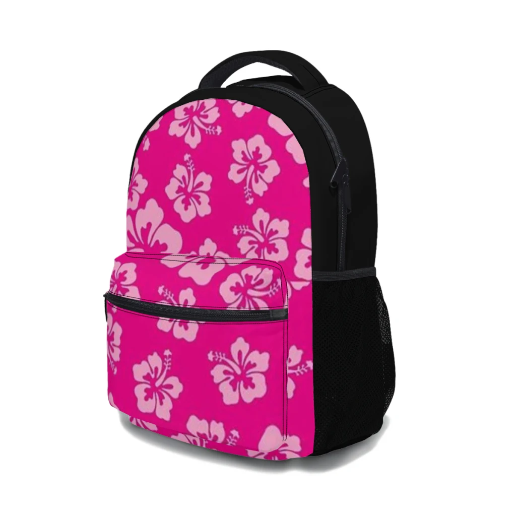 Bright Pink Hibiscus Hawaiian Flower Aloha New  boys High Capacity Waterproof College Backpack 17inch ﻿ ﻿