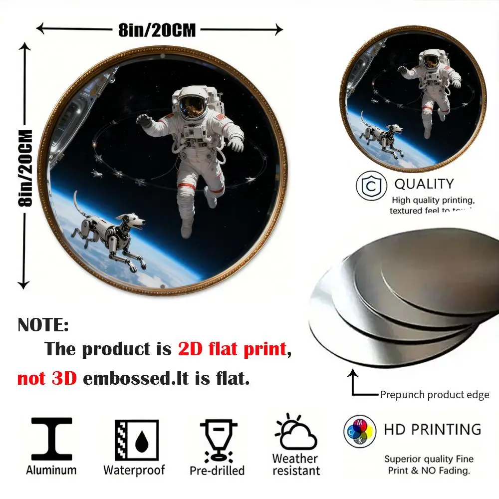 2D Metal Sign, Round Aluminum Wall Art, 8x8 Inch Space Theme Decor, Durable Kitchen Cafe Workshop Wall Plaque, Home Bar Game Roo