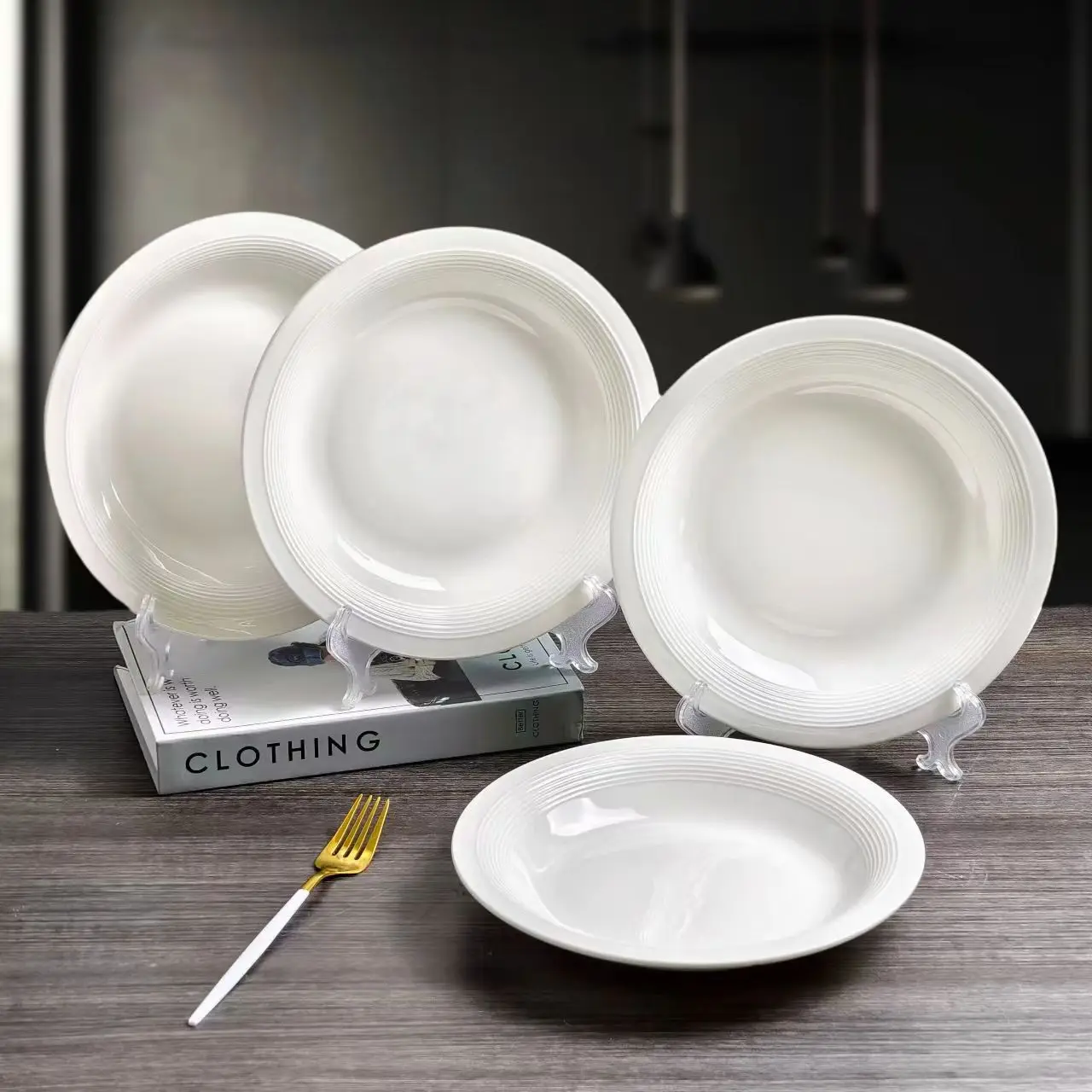 9.3 Inch Solid Color Nordic Simple Ceramic Tableware Set, Creative Round Plates & Bowls Combination Household Dinner Set