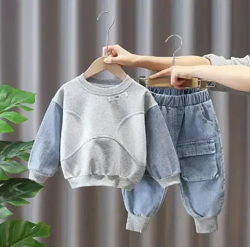 

2-8 Yrs Baby Boys Fashion Clothing Sets Spring Autumn 2023 Children's Denim Korean Style Suit for Kids Two-piece Top+pant Set