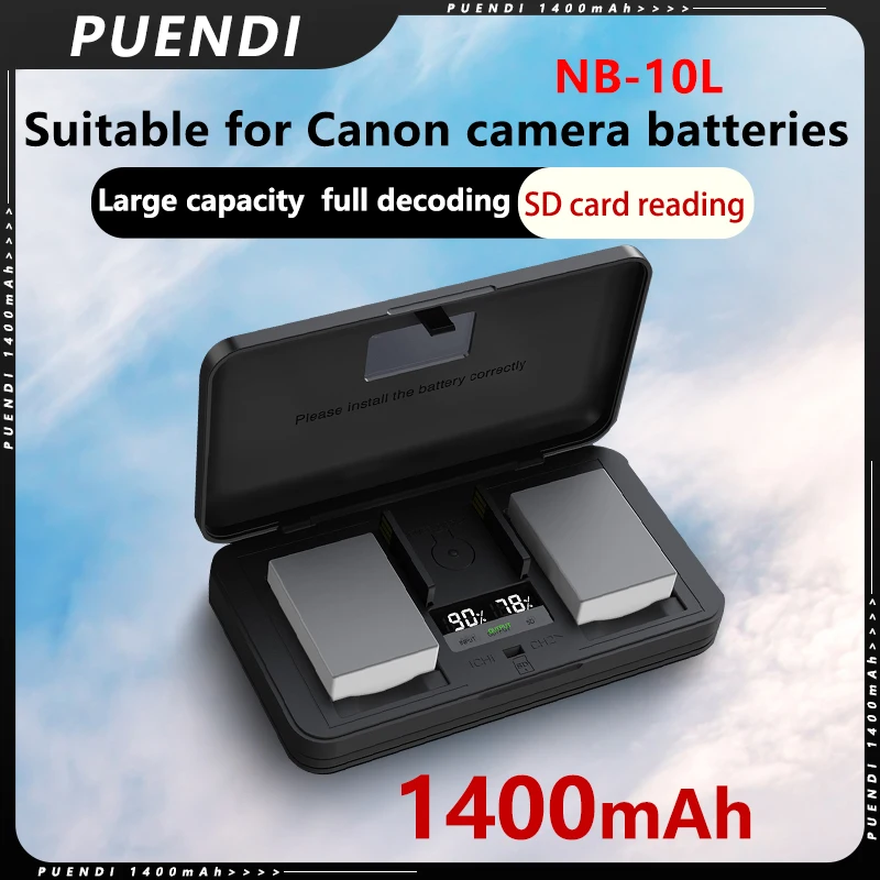 PUENDI NB-10L Battery and LCD USB Charger For Canon G15, SX40HS, G16, SX50HS, G1X, SX60HS, G3X, PC1817, PC1518, PC1674, PC1680