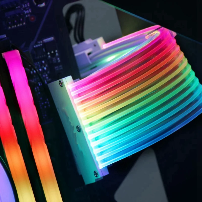 Línea emisora de luz de computadora RGB Diseño de fuente de luz dual Línea síncrona de luz de color Cable RGB de extensión Atx 24Pinpsu