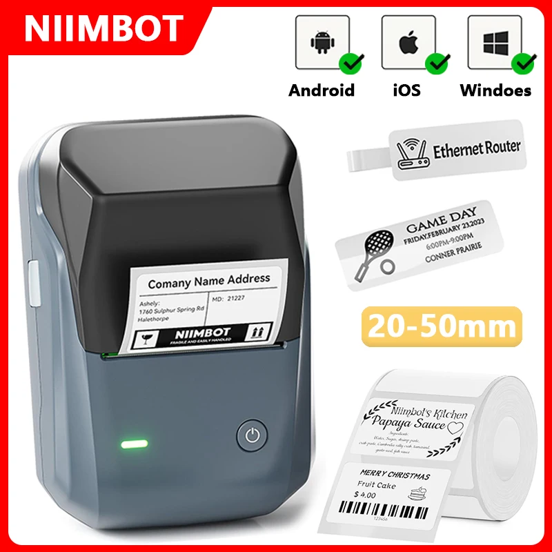 Niimbot B1 B21 طابعة ملصقات محمولة طابعة جيب صغيرة لاصقة ملصقات بيضاء لفة لاسلكية للهاتف المحمول لصانع ملصقات الباركود