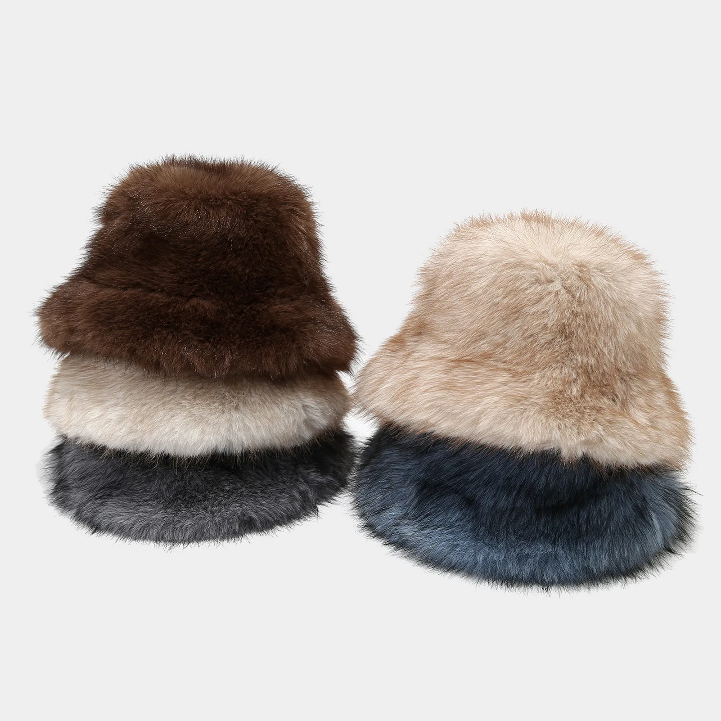 

New Autumn Winter Dual Color Long Haired Basin Hat Women Fluffy Feeling Outdoor Warm Fisherman Hat Chapeau 4m779