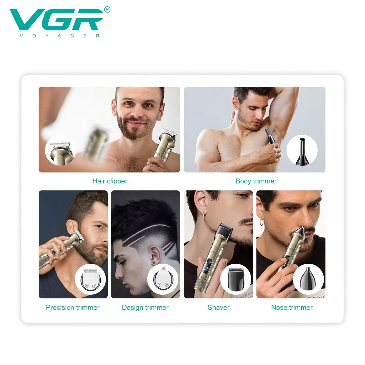 V-109 6in1 Beard Shaver Nose Body Trimmer Hair Clipper Set Professional Mens Grooming Kit for Men