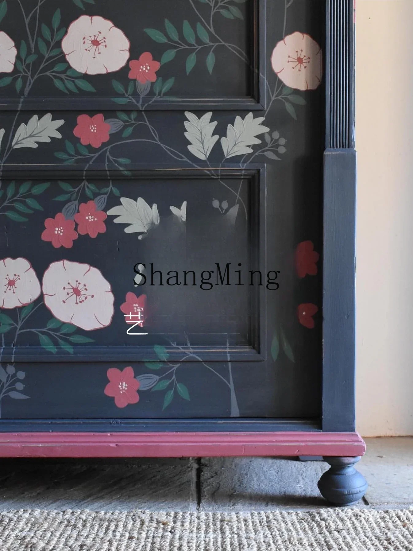 

FG solid wood hand-painted retro wine cabinet antique side cabinet storage cabinet high-end furniture