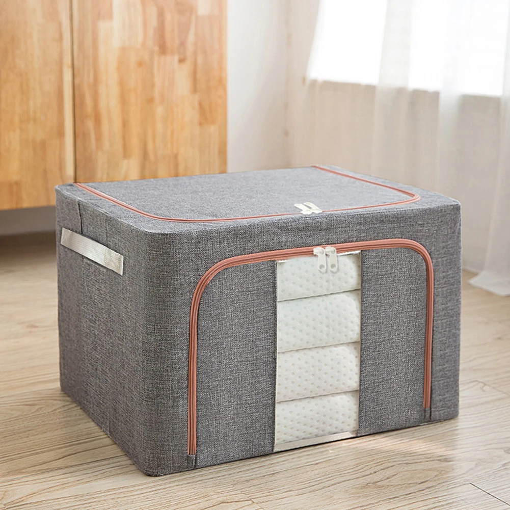 Stackable Storage Bag with Metal Frame Foldable Clothes Storage Box 24L Capacity Dustproof Storage Box Linen for Duvets Clothes