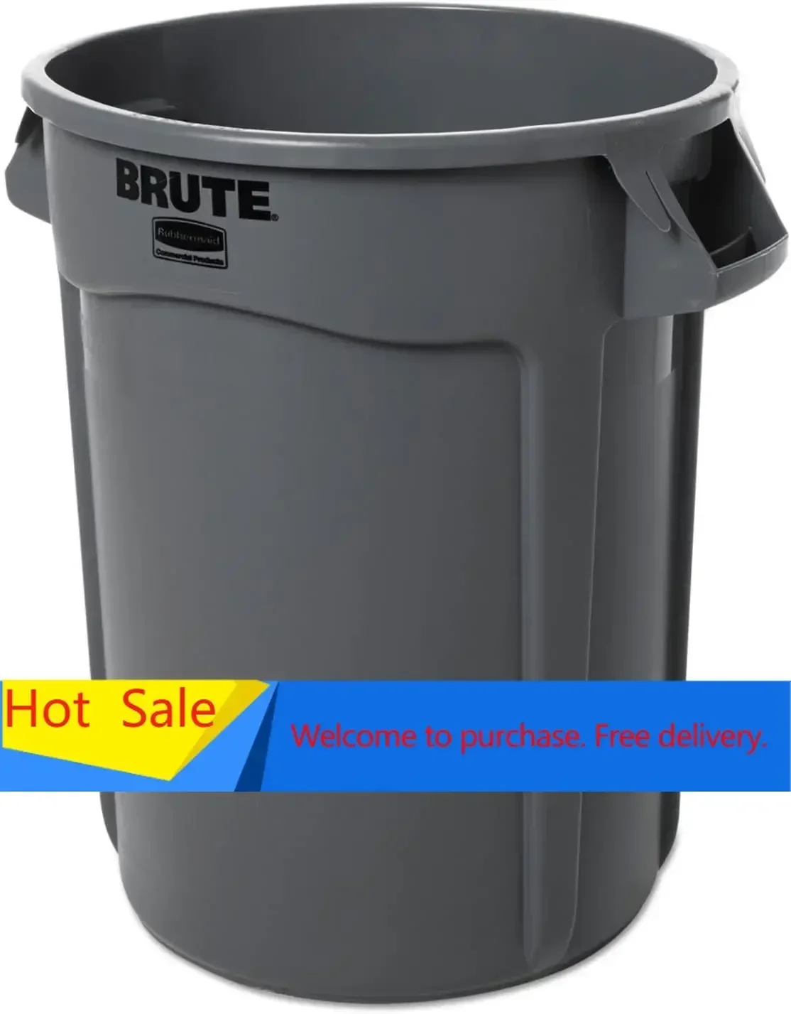 BRUTE Heavy-Duty Round Trash/Garbage Can with Venting Channels, Pack of 2, 32 Gallon, Gray, for Landscapers/Construction/Restaur