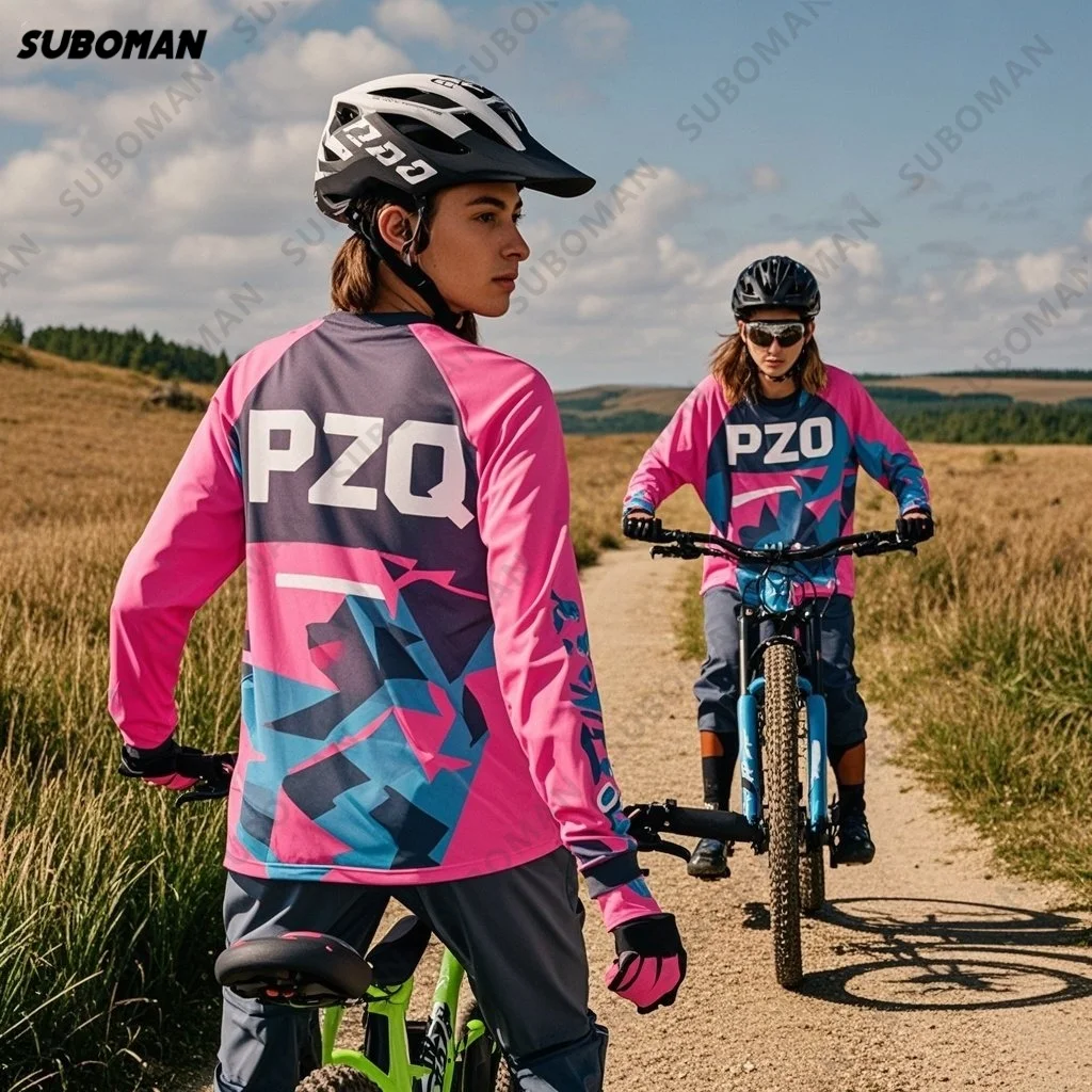 

2025 New PZQ Long Sleeve Motocross Shirt Mountain Downhill Jersey Cross Country Racing Shirt Quick Dry Mountain Bike T-Shirt Y2K
