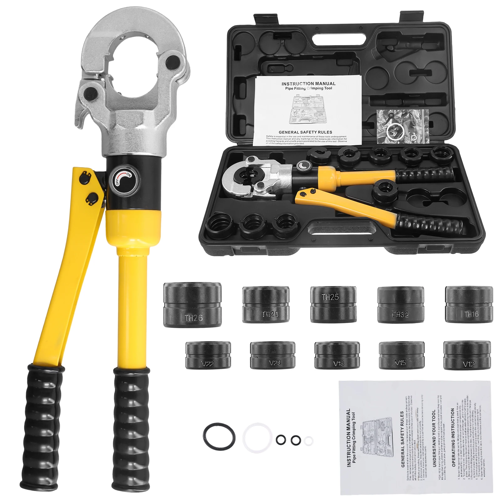 Utensile idraulico per la crimpatura di tubi, pinza per la crimpatura di tubi a pressione, per tubi in alluminio-plastica, con stampi TH16/20/26/25/32/+V12/15/18/22/28 mm.