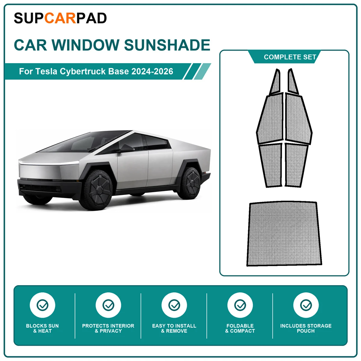 For Tesla Cybertruck Base 2024-2026 Full Set Car Window Sunshades UV Block Privacy Heat Insulated Foldable Car Curtain