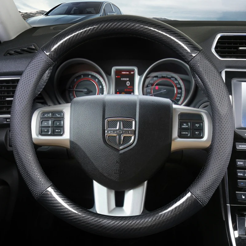 

Car Steering Wheel Cover for Dodge Grand Caravan Journey Avenger Durango Universal Leather Carbon Fiber Car Accessories