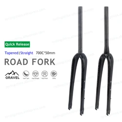 Nologo Gravel Road Bike Fork Flat Disc Brake Gloss/Matte T800 Carbon Road Fork Cycling Rigid Front Fork 700C*50mm Bicycle Parts