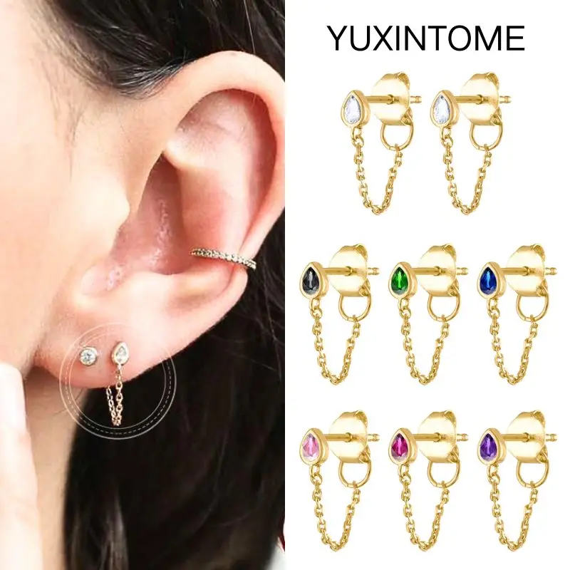 

925 Sterling Silver Ear Needle Luxury Chain Tassel Stud Earrings Women's Exquisite Water Drop Zircon Earrings Fine Jewelry
