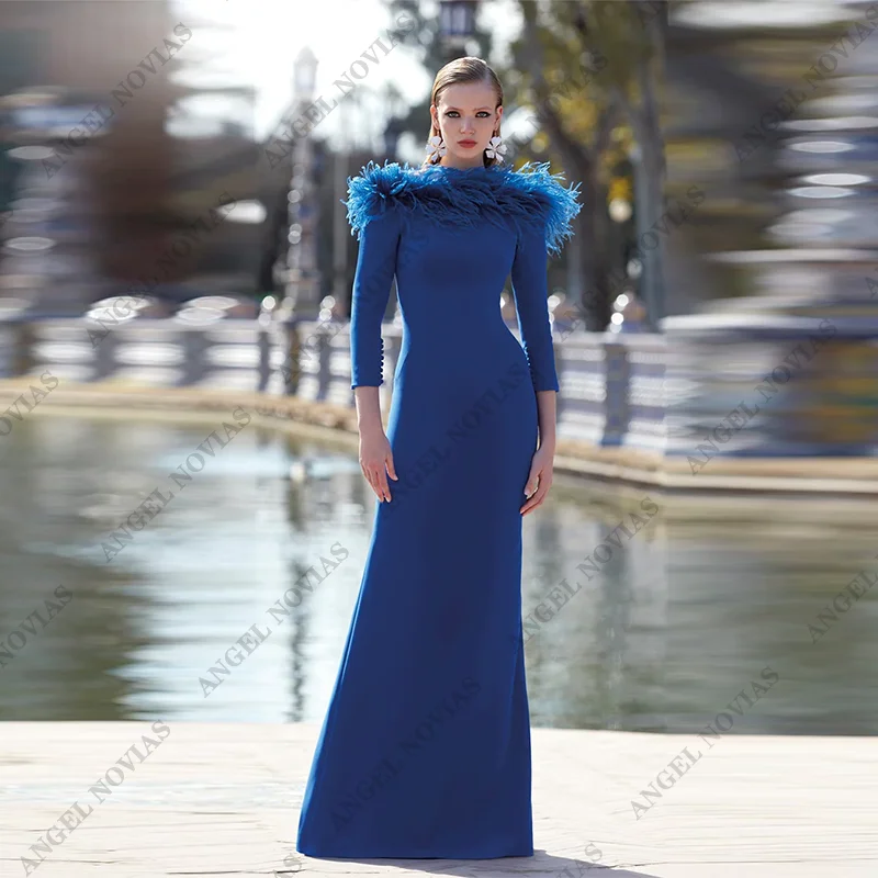 

Customized Long Sleeves Mermaid Mother of Bride Dress 2025 with Feather Wedding Party Dress vestidos de fiestas elegantes mujer