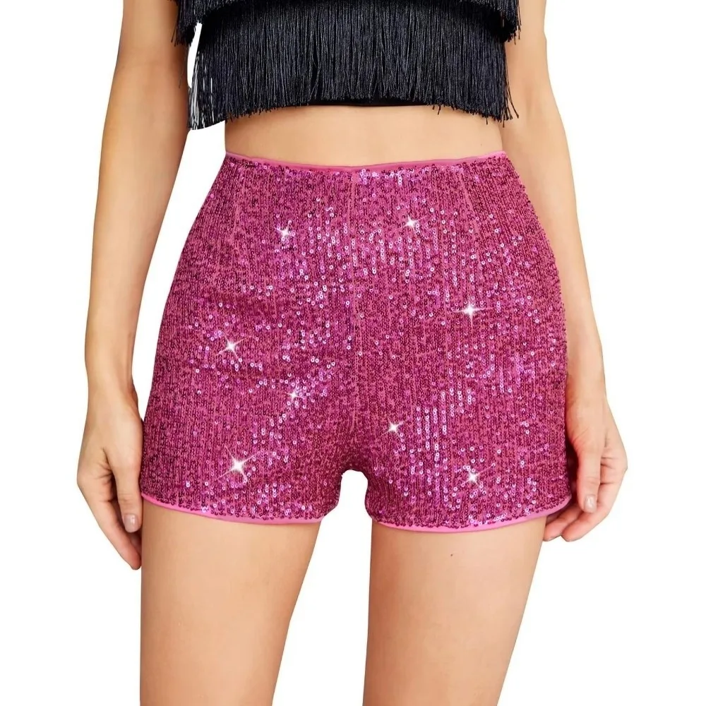 High Street Y2K Sequin Shorts Cheerleading Team Straight Hot Pants Stage Performance High Waist Shiny Panties Streetwear