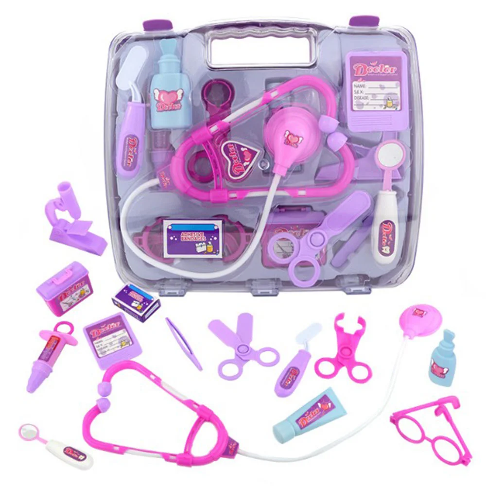 Kit médico infantil para crianças, conjunto de brinquedos, roupas, quebra-cabeça médico, conjunto com bolsa de armazenamento, enfermeira roxa