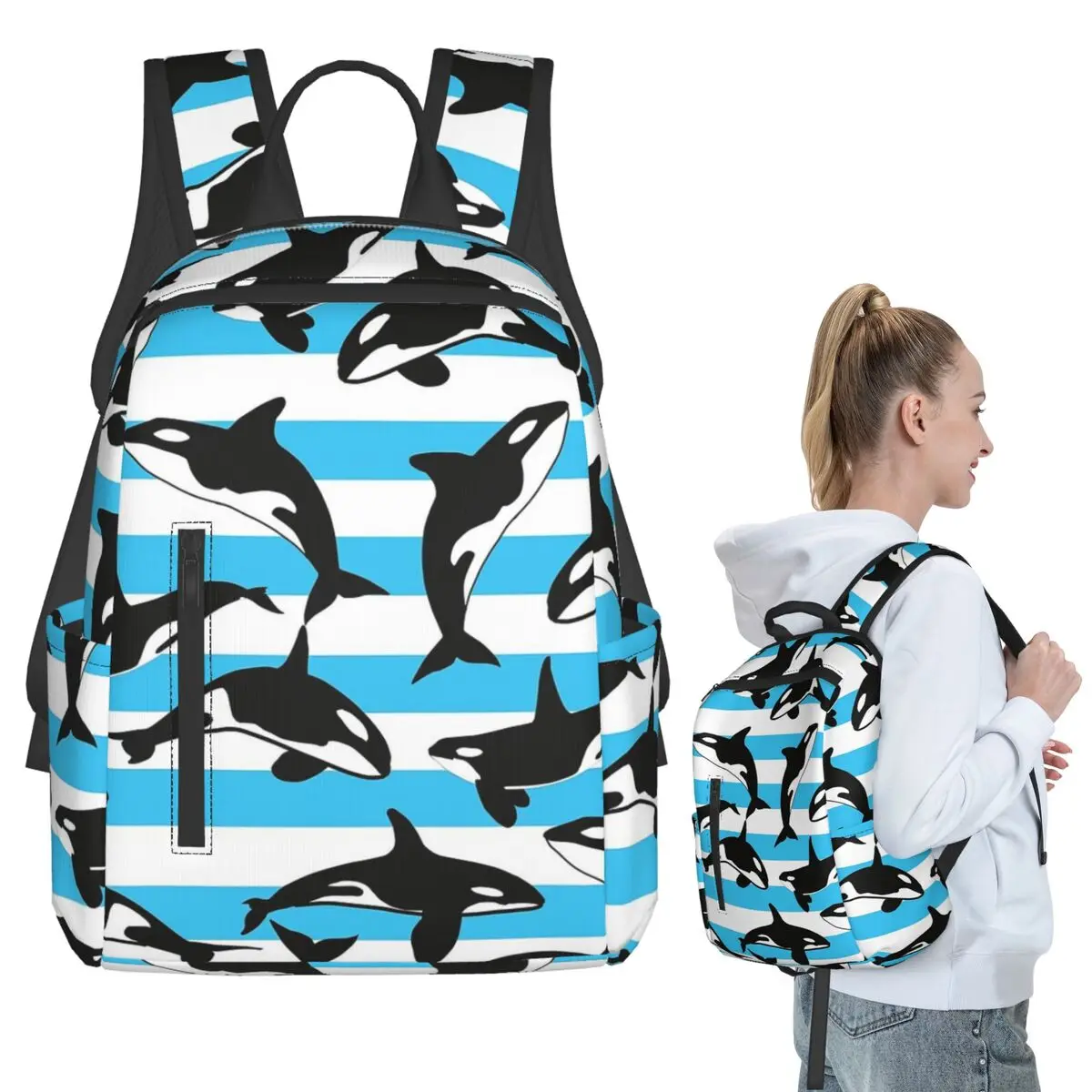 Orca Killer Whale Backpack Student BookBag Kids School Bag Laptop Shoulder Bags Boys Girls