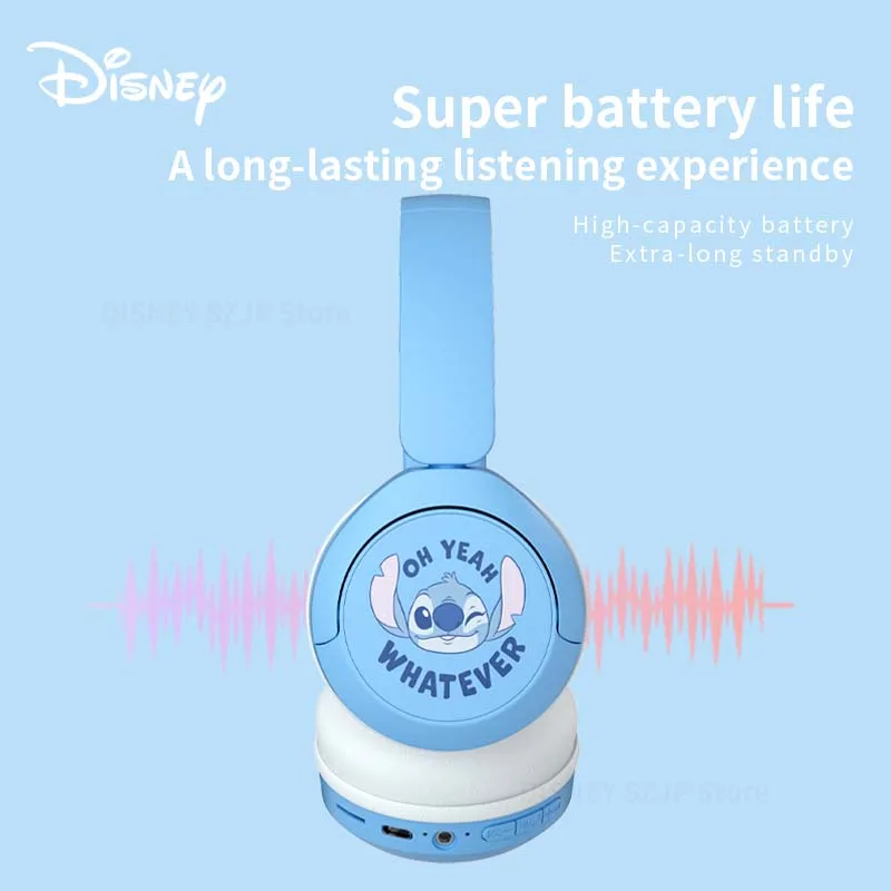 New Disney Stitch Wireless Bluetooth Headphones AH-806 HIFI Sound Stereo Foldable Headsets with Mic for Children Anime Cartoon