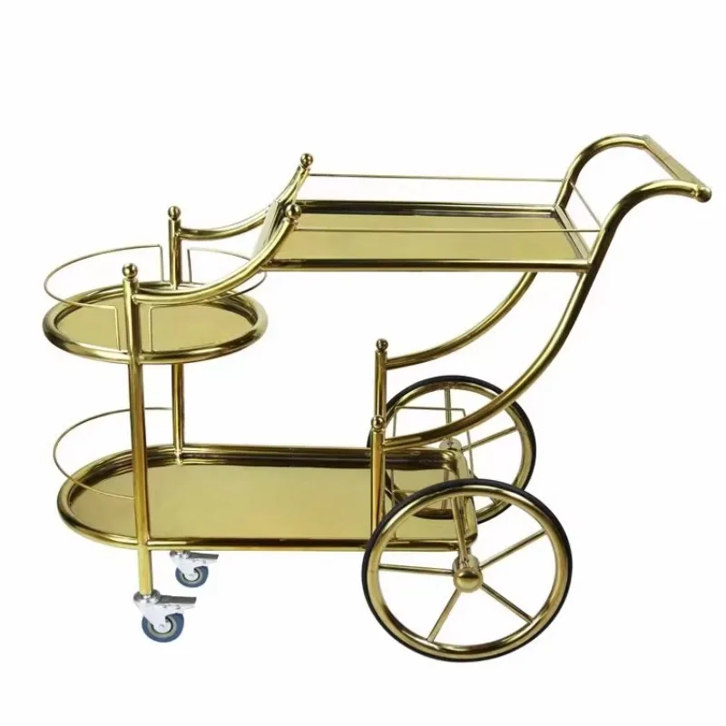 Tempered clear Black Tea Glass Gold Silver Wine Food Catering Drinks Serving Trolley bar Cart for Hotel Restaurant Wedding Party