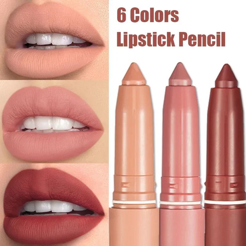 6 Colors Velvet Matte Lips Liner Pencil Nude Dark Red Sexy Lipstick Waterproof Long Lasting Color Rendering Lips Beauty Cosmetic
