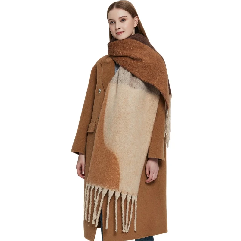 

New Circular Yarn Jacquard Geometric Scarf for Women Winter Warm Shawl Wraps Neckerchief Female Bufanda Tessel Poncho Echarpe