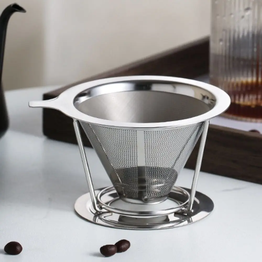 Double Layer Coffee Funnel Stainless Steel Reusable Coffee Dripper Strainer Durable 800 Mesh Coffee Filter Kitchen Gadgets