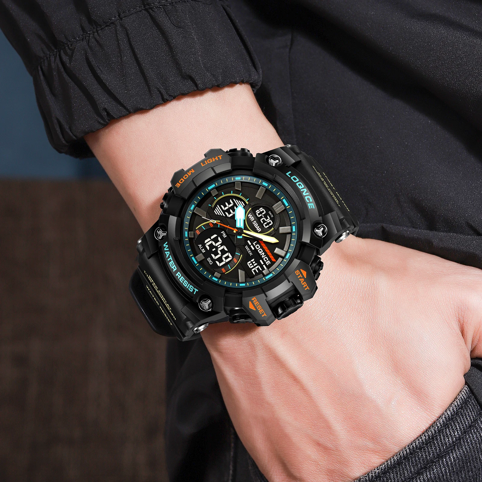 Fashion  LOQNCE  Male montre homme Hour Sport Watches Digital Double Time Chronograph Watch Mens LED Chrono Week Wristwatches