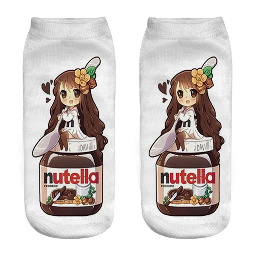 Nieuwe 3d Print Grappige Leuke Cartoon Foods Nutella Unisex Korte Sokken Creatieve Kleurrijke Meerdere Lage Enkelsokken Voor Vrouwen