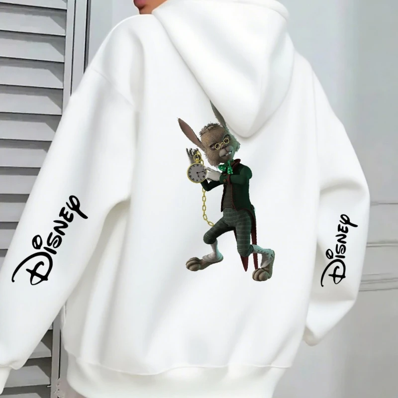 مغامرات أليس في بلاد العجائب السيد أرنب مطبوعة المرأة الأزياء هوديي حقيبة الكرتون المطبوعة هوديي نسيج ناعم مريح