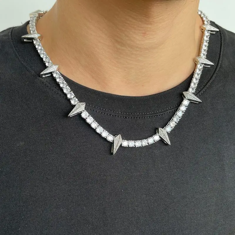 

Men Siver Chain Hip Hop Zircon Collarbone Chain Collares Necklace