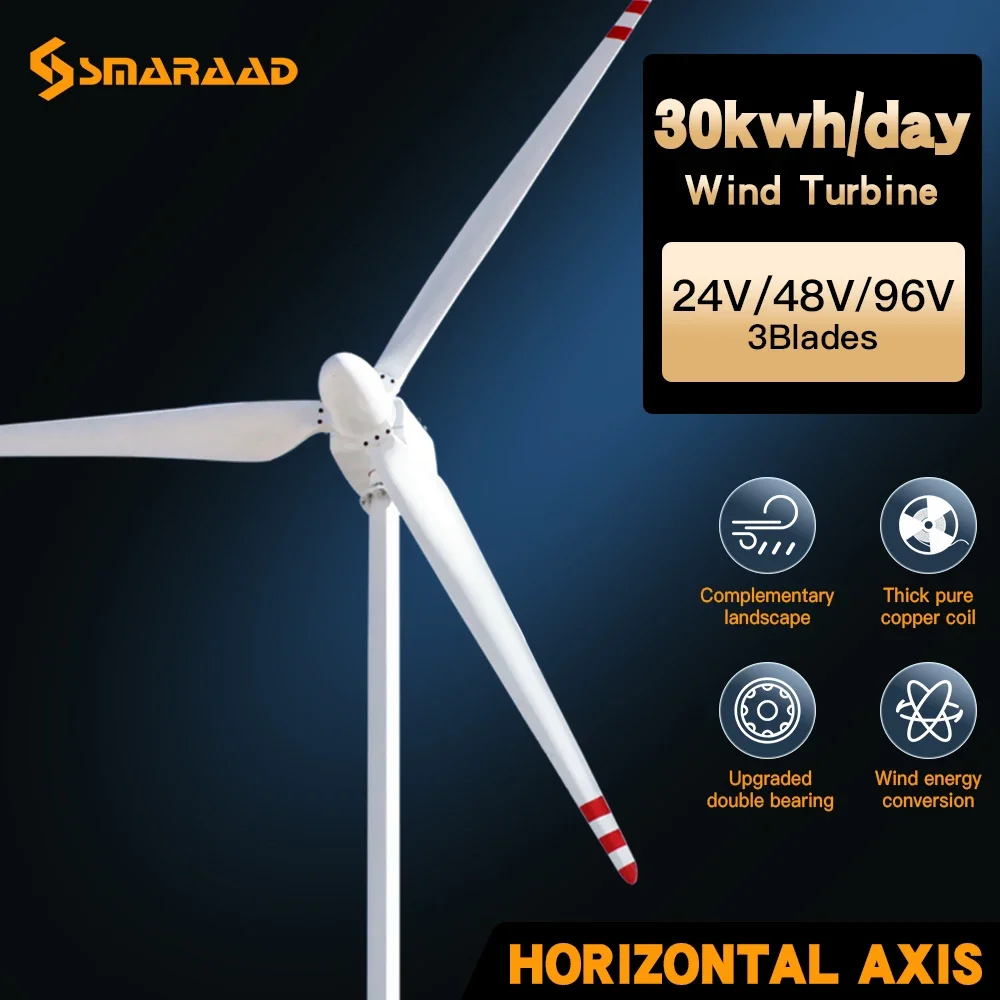 Ventilador Horizontal de Alta Potência 10kw 48v 96v 120v Off Grid 220v 380v Conexão de Grade Livre 30kwh de Eletricidade por Dia para Fazenda
