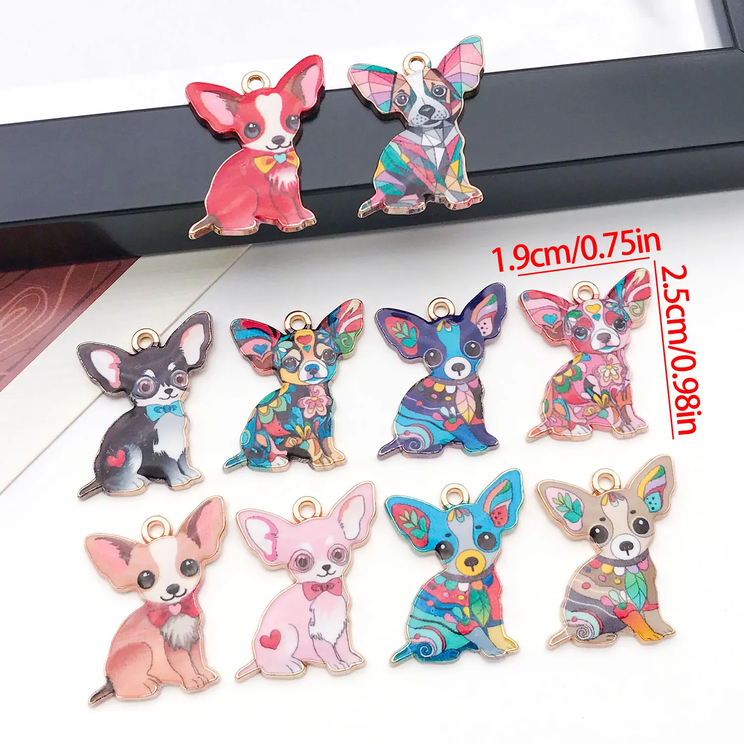 5/10 Pcs Hot-Selling Euro-American DIY Accessories Hanging Chihuahua Dog Shape Alloy Enamel Earrings, Bracelet Pendants, Charms, image 2