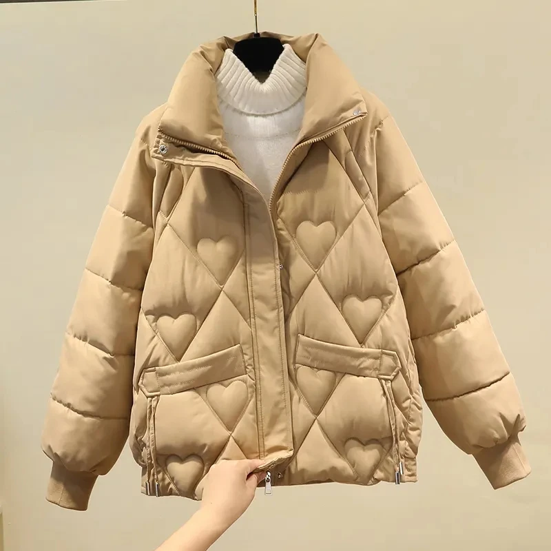 Korean Fashion Warm Coat Female Sweet Short Padded Coats Ladies Oversized Loose All-Match Outerwear Winter Cotton Parkas Women