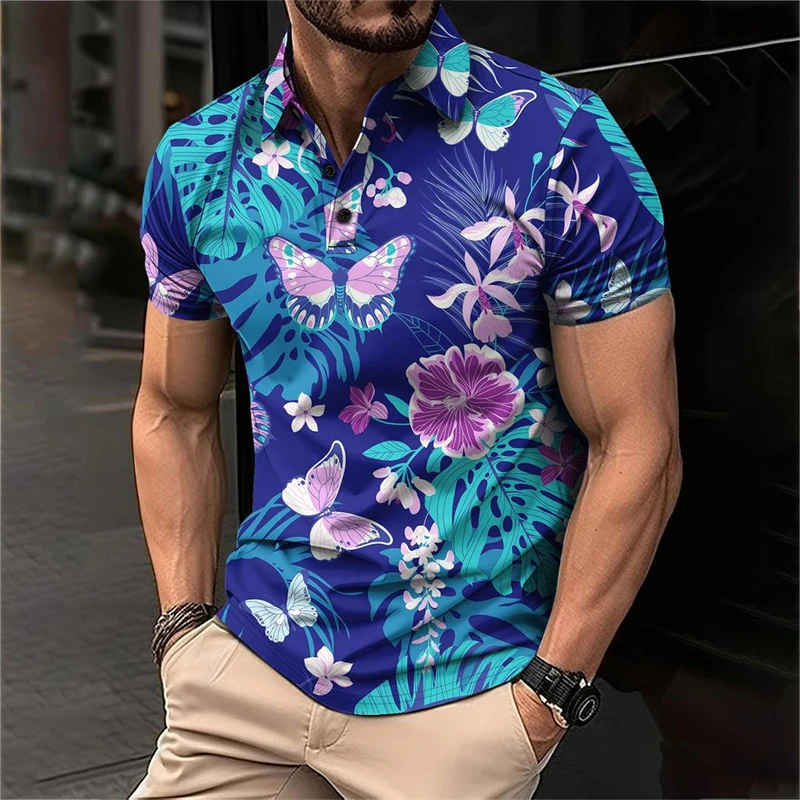 Trendy Floral Graphic Polo Shirts For Men Summer Fashion 3D Printed Short Sleeve Golf Polo Loose Streetwear Hip Hop Tees Tops