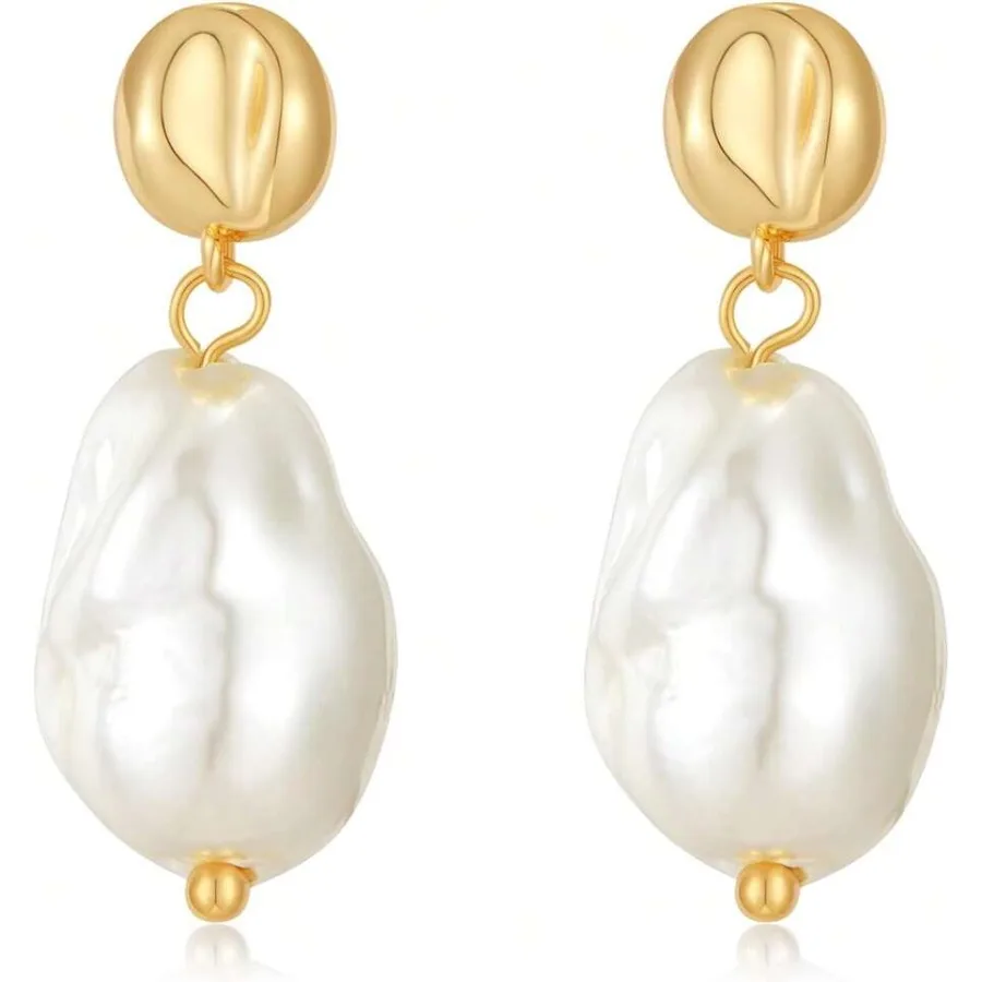 

HESSAWELL Gold Silver Baroque Pearl Dangle Earrings Vintage Pearl Dangle Drop Earrings For Women Fashion Jewelry