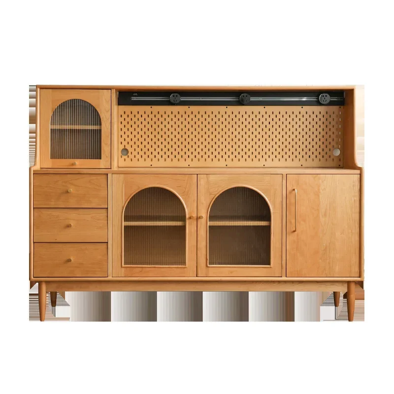 

Nordic solid wood dining side cabinet, tea cabinet, wine cabinet, cherry color living room against the wall, household