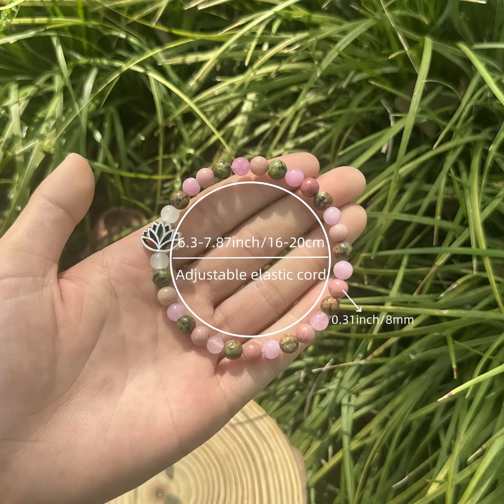 1Pc Natural Pink Green Crystal Beaded Bracelet Lotus Charm Energy Protection Bracelet Women Healing Stone Bracelet