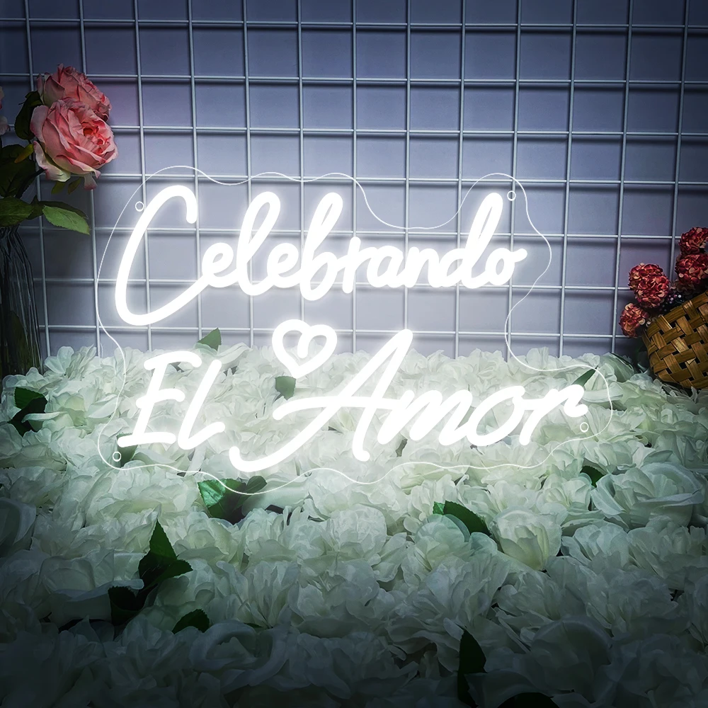 Celebrando El Amor Neon Led Sign Spanish Wedding Wall Home Room Art Decor Neon Lights Signs Wedding Bedroom Decoration Signboard