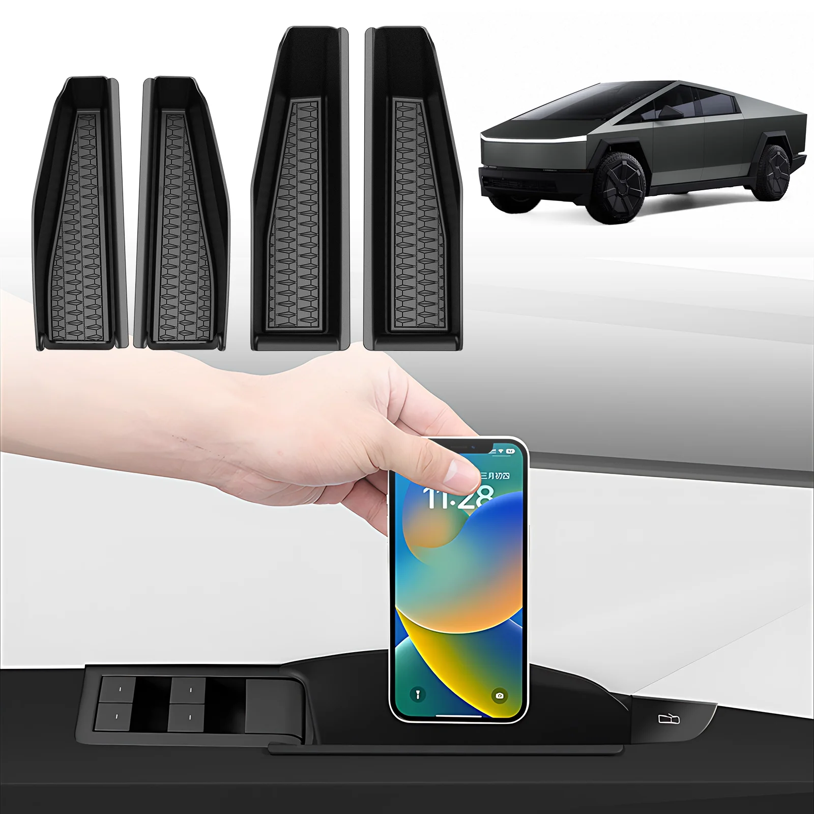 

NEVERLAND 4 Door Side Storage Box Organizer for Tesla Cybertruck, Inner Door Phone Holder Tray for Tesla Truck Accessories