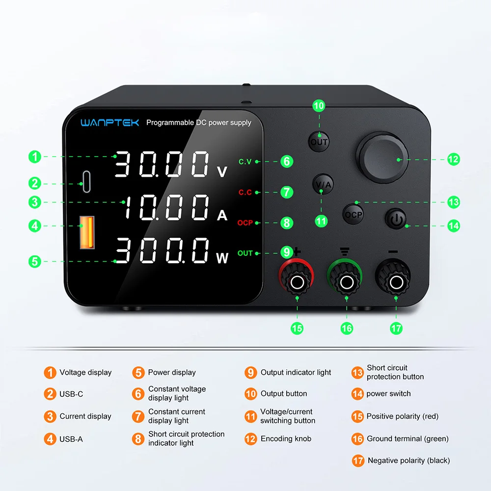 Wanptek laboratóriumi Egyenáram áram Ajánlattétel 30V 10A 60V 5A 120V 3A vel USB gyors töltés Alkalmazkodó m feszültség aktuális Laboratórium áram Ajánlattétel