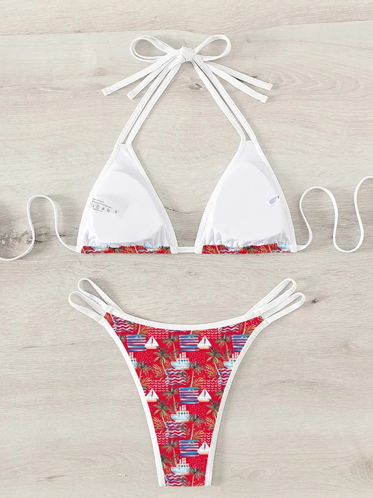 UETEEY Bikini senza schienale con stampa sexy con lacci Set da 2 pezzi Costume da bagno diviso da donna Bikini da spiaggia 2025 Nuovo set bikini da bagno estivo