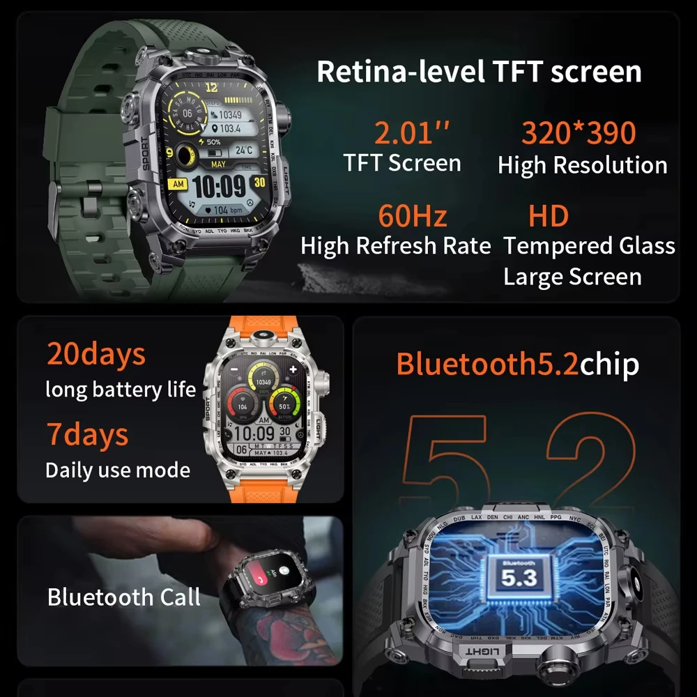 Para Huawei Xiaomi 2,01 pulgadas reloj inteligente hombres 650 mAh batería 150 + Fitness Tracker marcan Bluetooth llamada Smartwatch hombre nuevo 2025