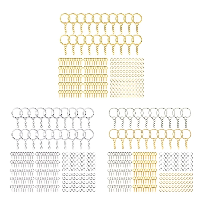 Gold Silver Key Ring Set 20 Keyrings Chain Metal Key Ring Hoop 100 Jump Rings