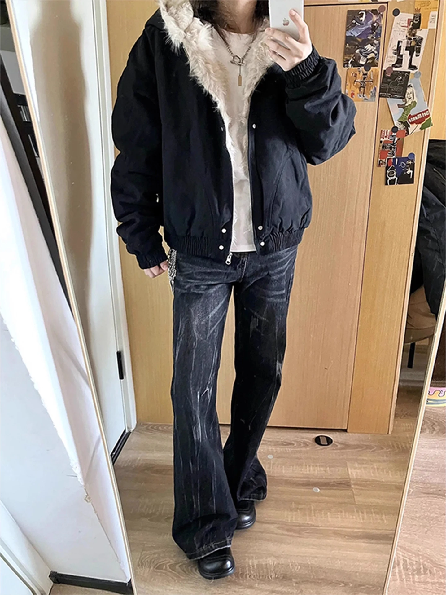 معطف شتوي دافئ بغطاء للرأس من القطن Jaet للرجال بياقة من الفرو ثقيلة الوزن بتصميم أمريكي Sle Cleanfit Mountain Eagle