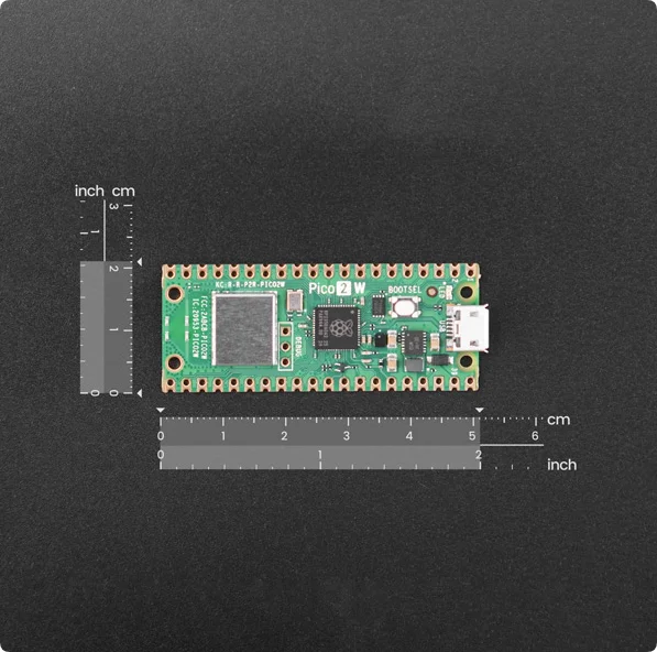 Raspberry Pi Pico 2W |   Dwurdzeniowy mikrokontroler RP2350 |   WiFi i Bluetooth 5.2 |   4 MB pamięci flash |   26x GPIO |   Obsługa MicroPython i C/C++