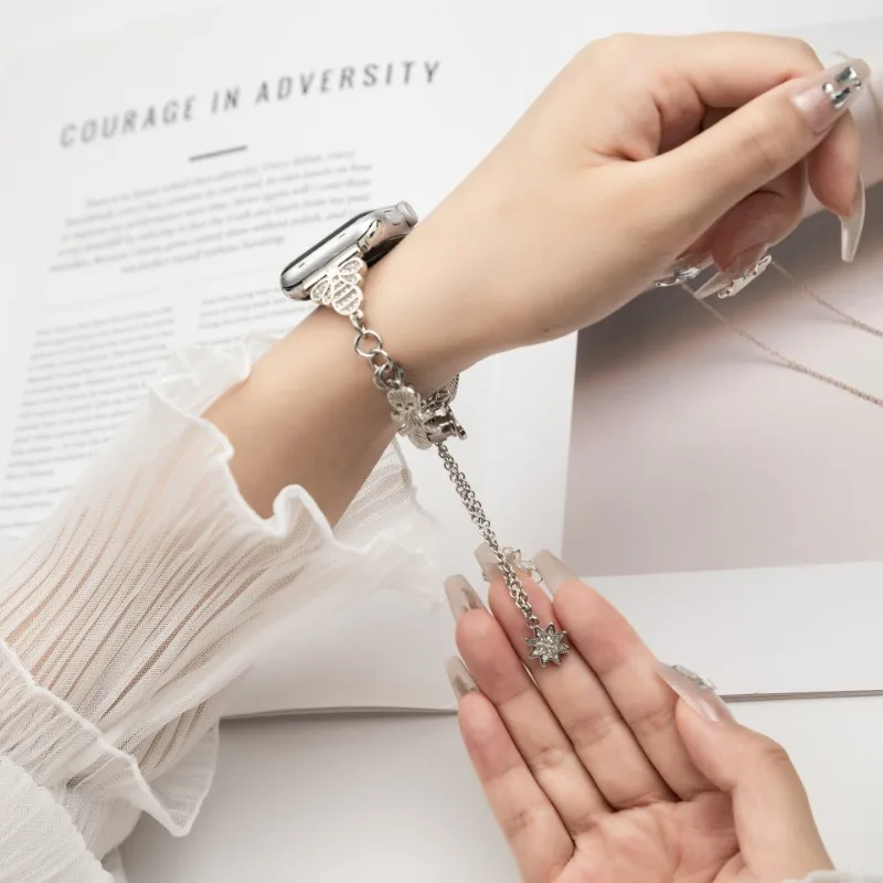 Metalen Band Voor Apple Horlogeband 44Mm 49Mm Ultra 45Mm 42Mm 38/40/41Mm Vrouwen Diamant Design Armband Iwatch Serie 8 7 6 5 4 3 Se